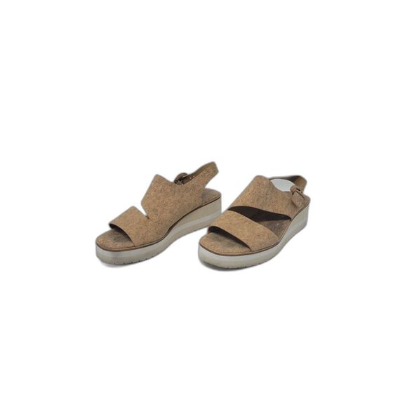 VINCE. Natural Beige Cork Asymmetrical Shelby Round Toe Wedge Buckle Sandal - Picture 4 of 7